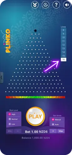 Plinko real money lines selector in Plinko casino game for Plinko NZ New Zealand