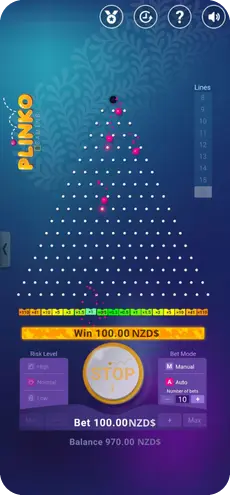 Plinko win 100 NZD screenshot from Plinko real money game in Plinko casino New Zealand NZ