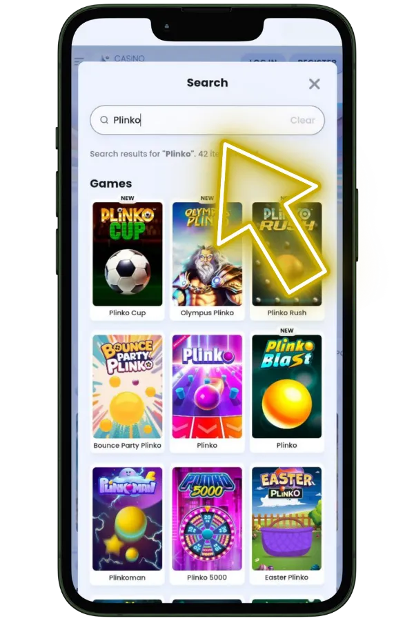 Launch and search: Tap icon and search for games inside the Plinko app