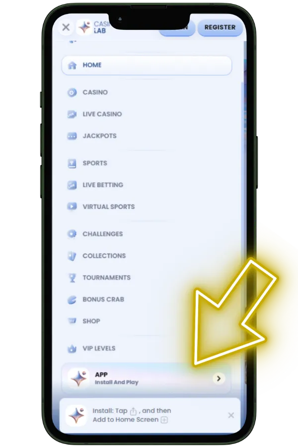 Tap 'APP': Open the menu and tap the APP button to find how to download Plinko app